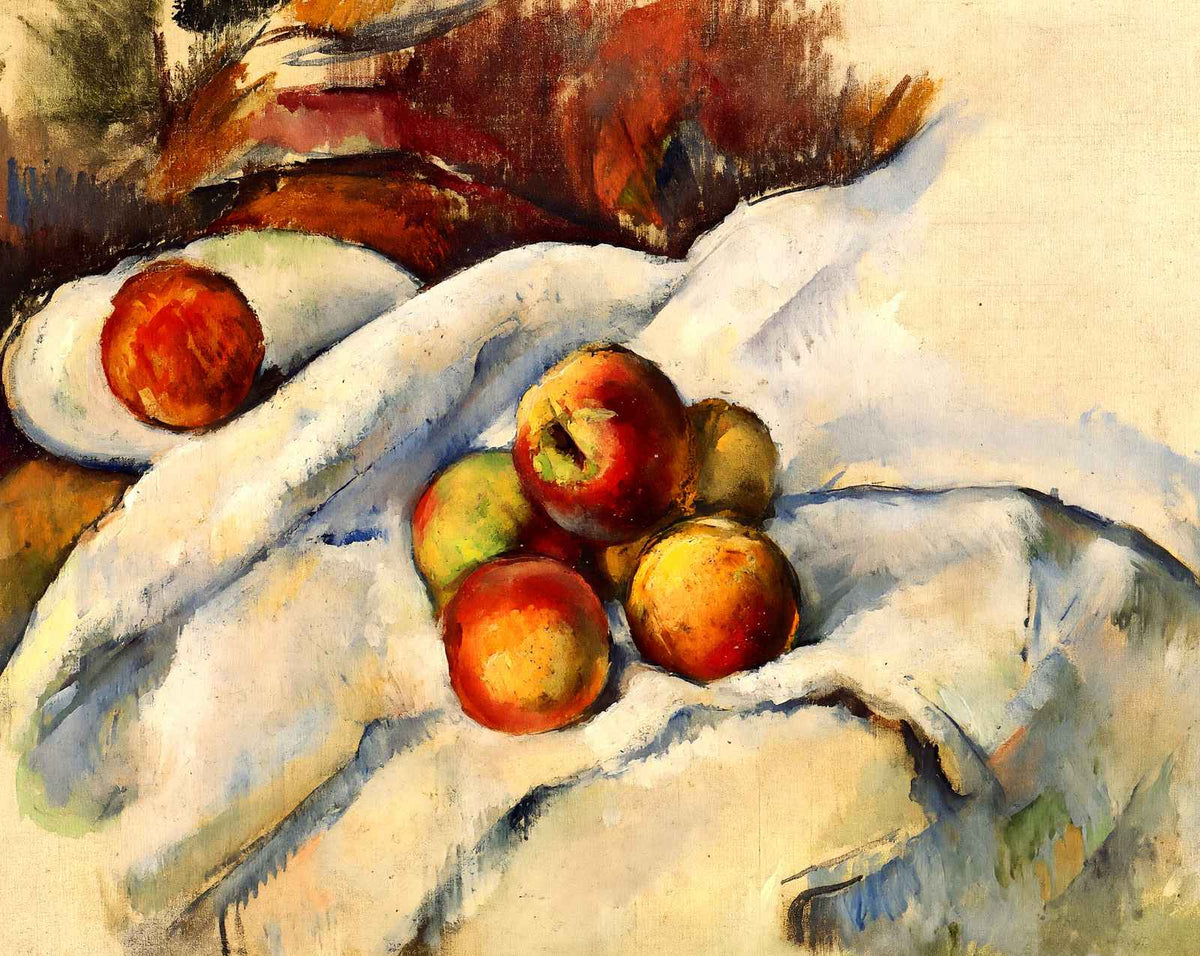 Apples on a Sheet painting by Paul Cezanne (1900)