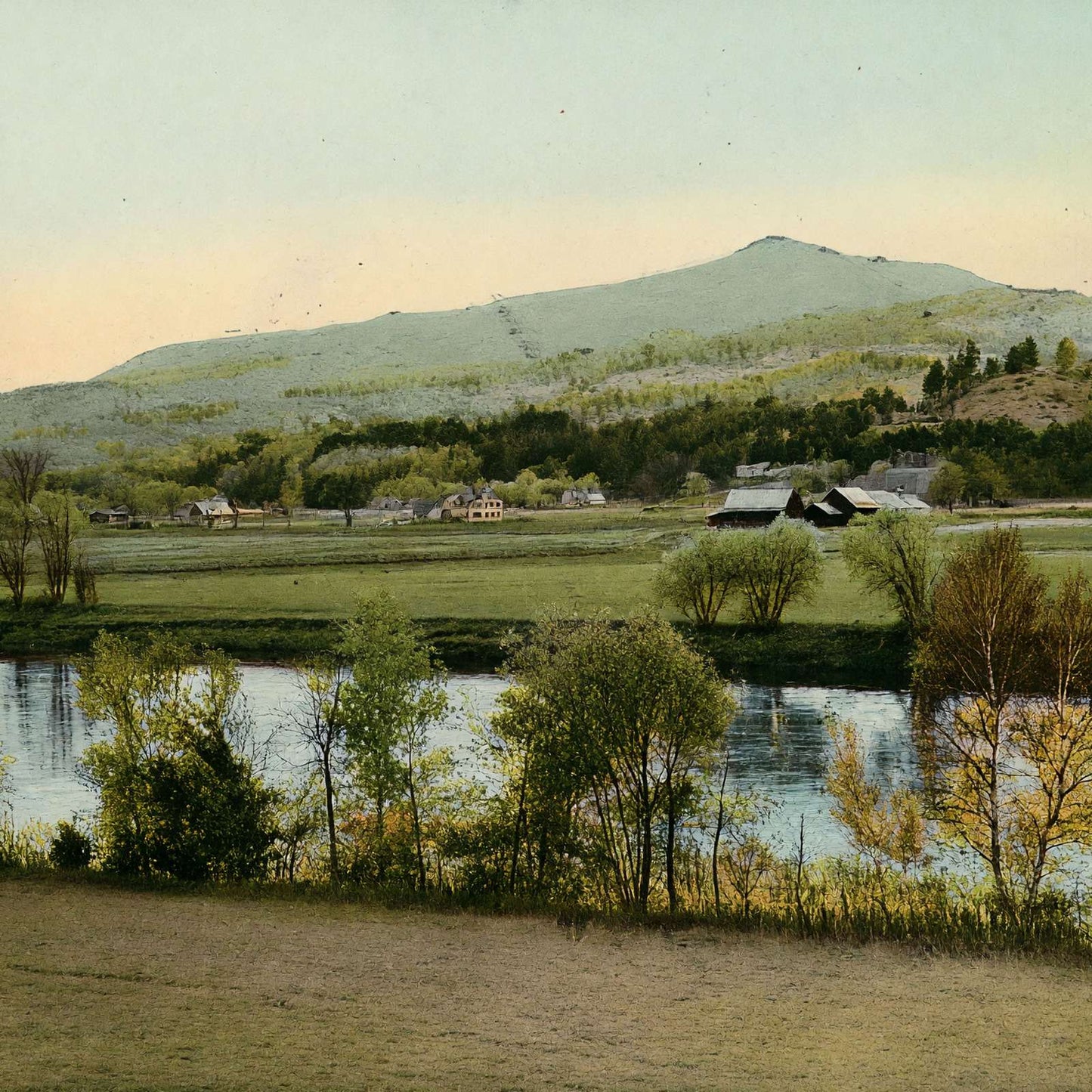 Ascutney Mountain and Connecticut River Claremont NH in 1908 Vintage Print