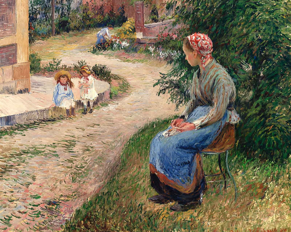 A Servant Seated in the Garden at Eragny art print by Camille Pissarro (1884)