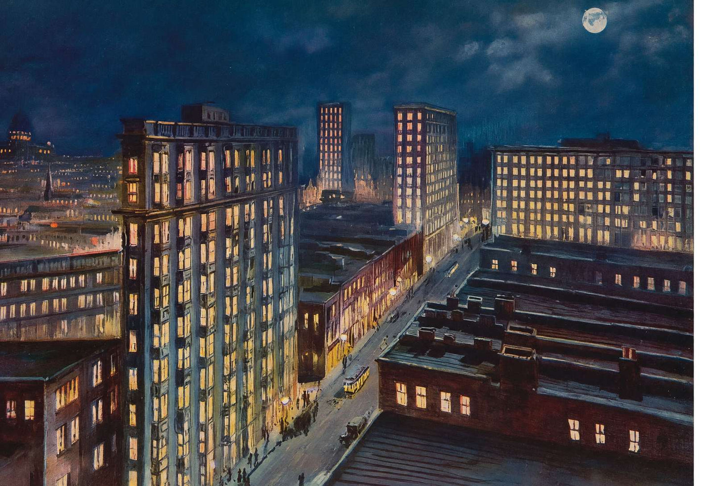 Atlanta Night Scene Vintage Print (7 Sizes) - Reproduction