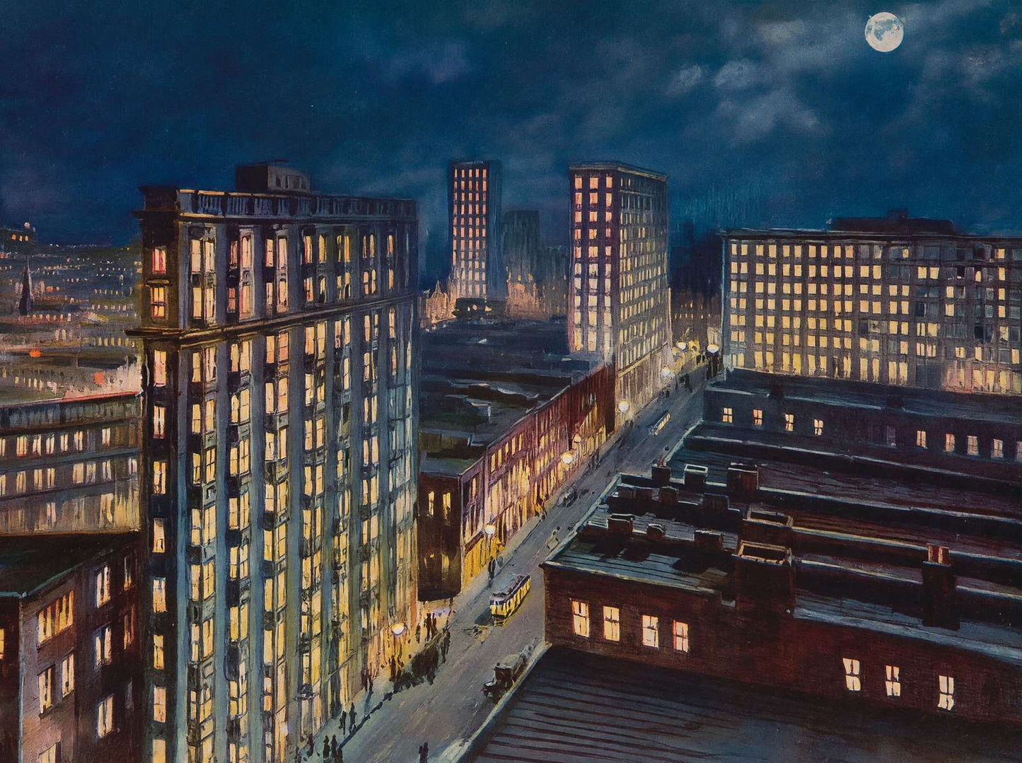 Atlanta Night Scene Vintage Print (7 Sizes) - Reproduction