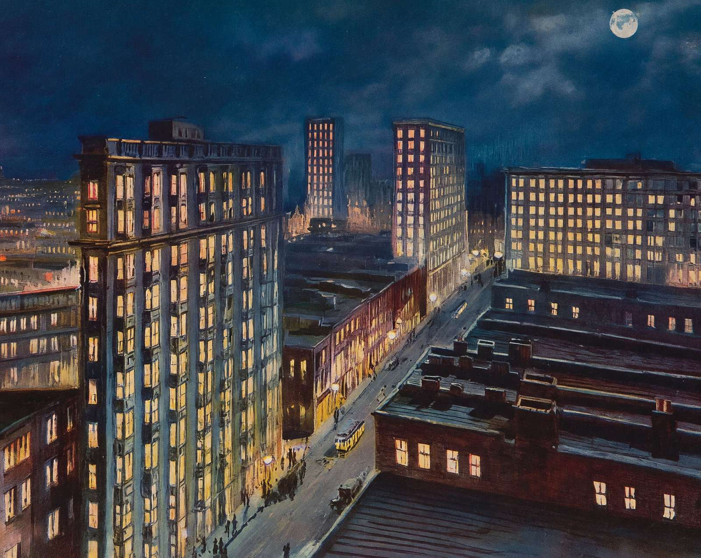 Atlanta Night Scene vintage print