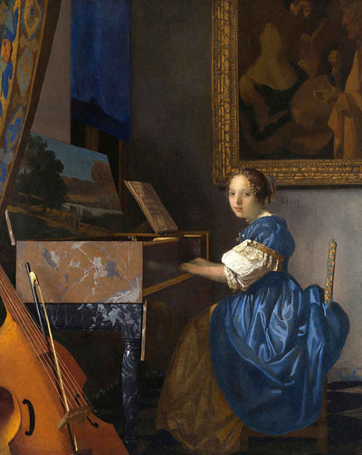 A Young Woman Seated at a Virginal (a Lady Seated at a Virginal) painting by Johannes Vermeer (1672)