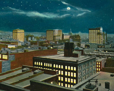 Birds-eye View of Business Section vintage print