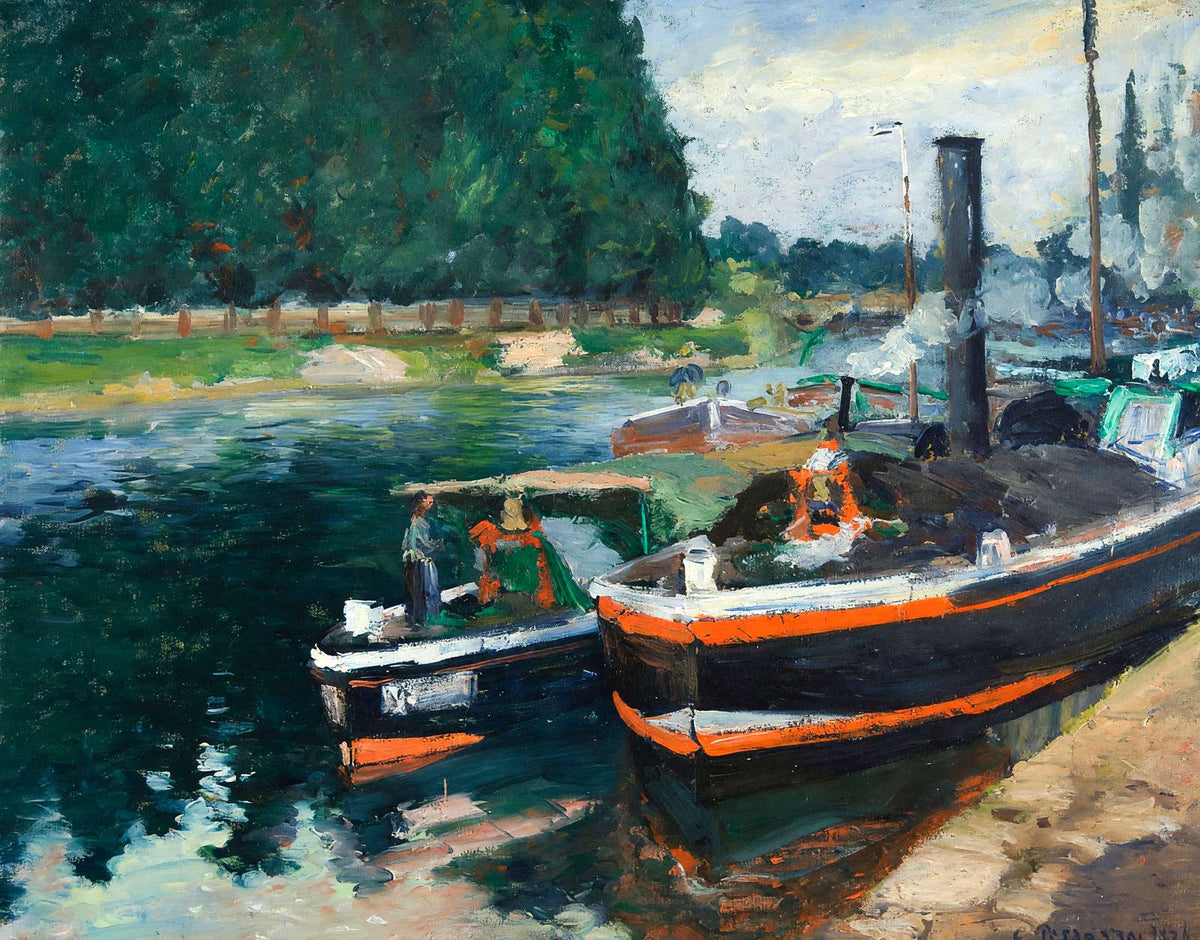 Barges on Pontoise Fine Art Print 1876 Painting by Camille Pissarro (6 Sizes)