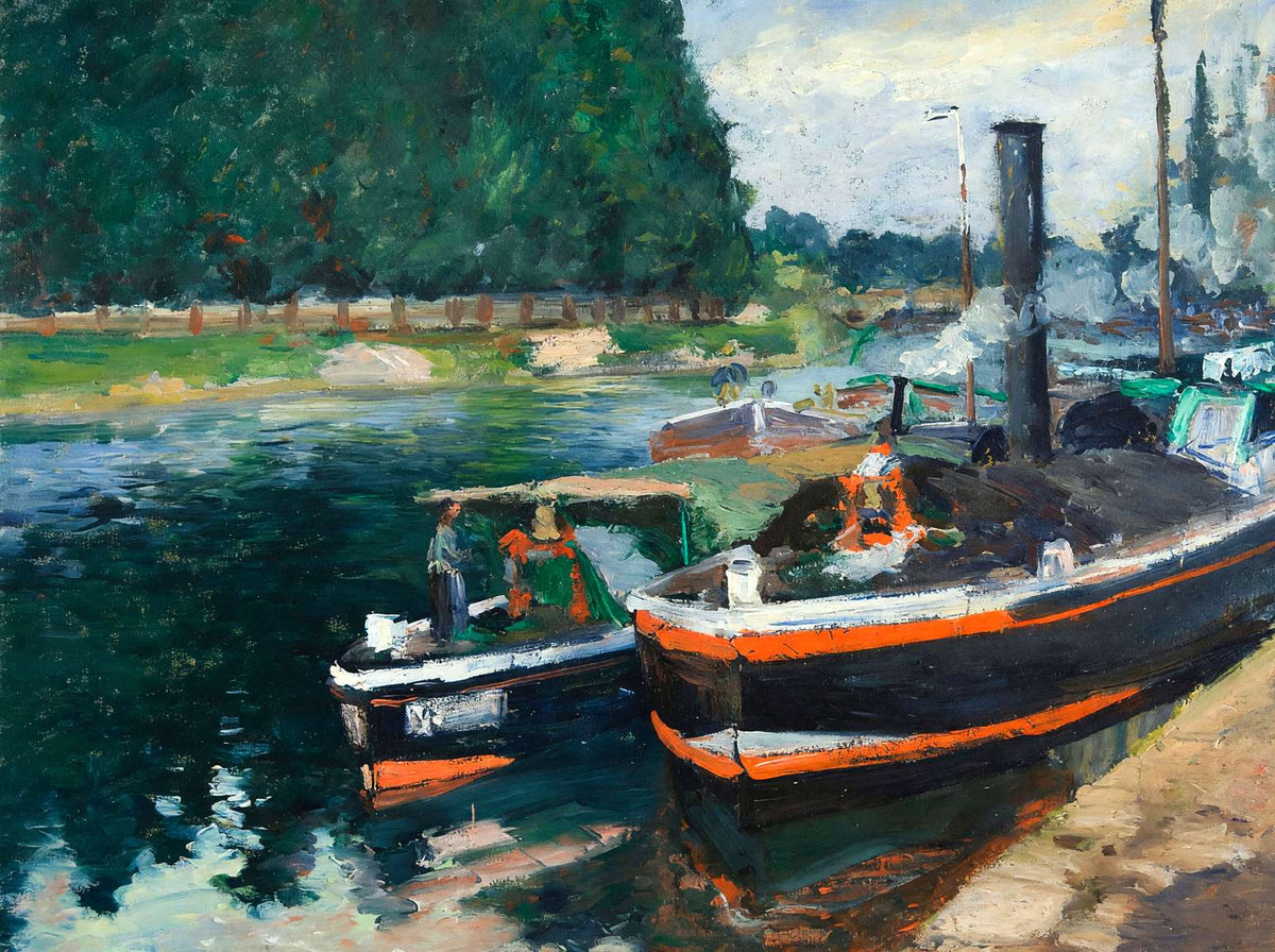 Barges on Pontoise Fine Art Print 1876 Painting by Camille Pissarro (6 Sizes)