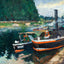 Barges on Pontoise art print by Camille Pissarro (1876)