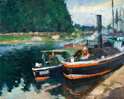 Barges on Pontoise art print by Camille Pissarro (1876)