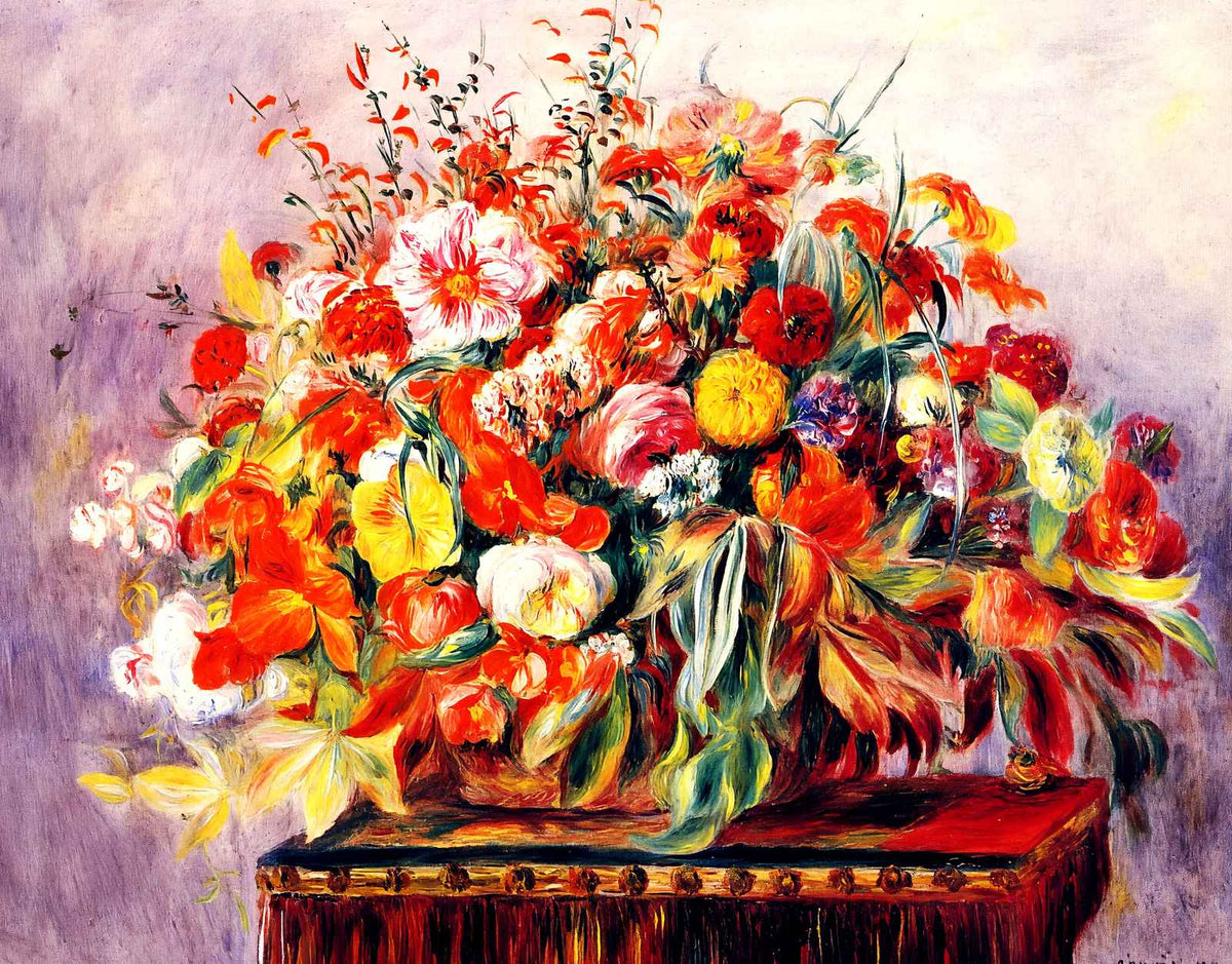 Basket of Flowers Art Print 1890 Painting by Pierre-Auguste Renoir (6 Sizes)