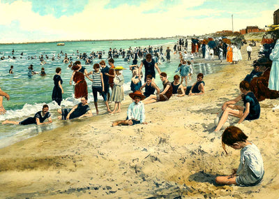 Bathing Beach Ocean View VA in 1907 Art Print (7 Sizes) - Restored