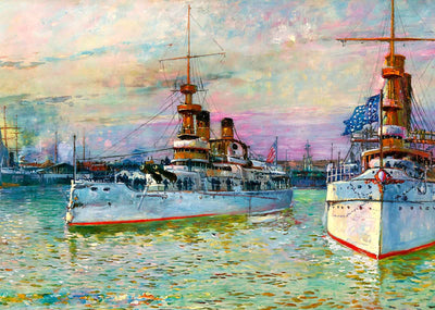 Battleships at Newport News VA in 1907 Art Print (7 Sizes) - Enhanced