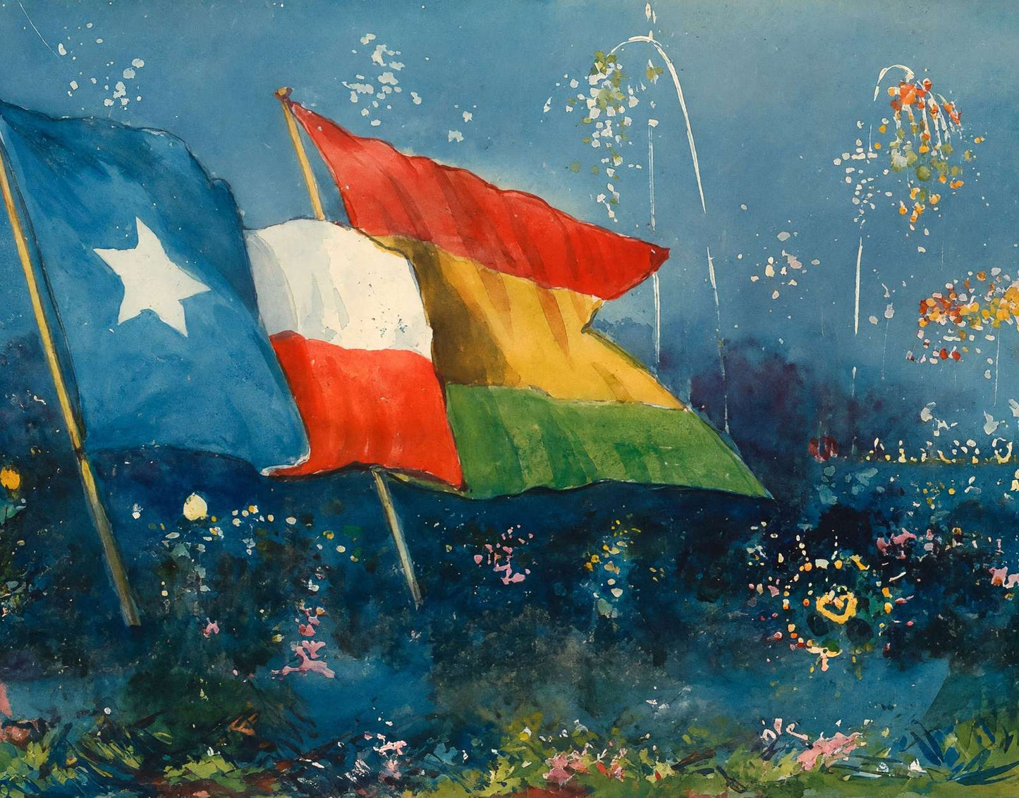 San Antonio Battle of Flowers Flags in 1908 Art Print (7 Sizes) - Acid Free