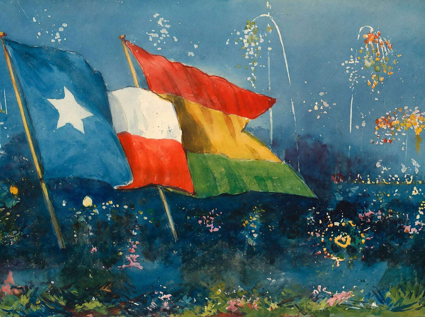 San Antonio Battle of Flowers Flags in 1908 Art Print (7 Sizes) - Acid Free