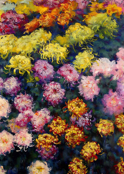 Bed of Chrysanthemums Art Print 1897 Painting by Claude Monet (6 Sizes)