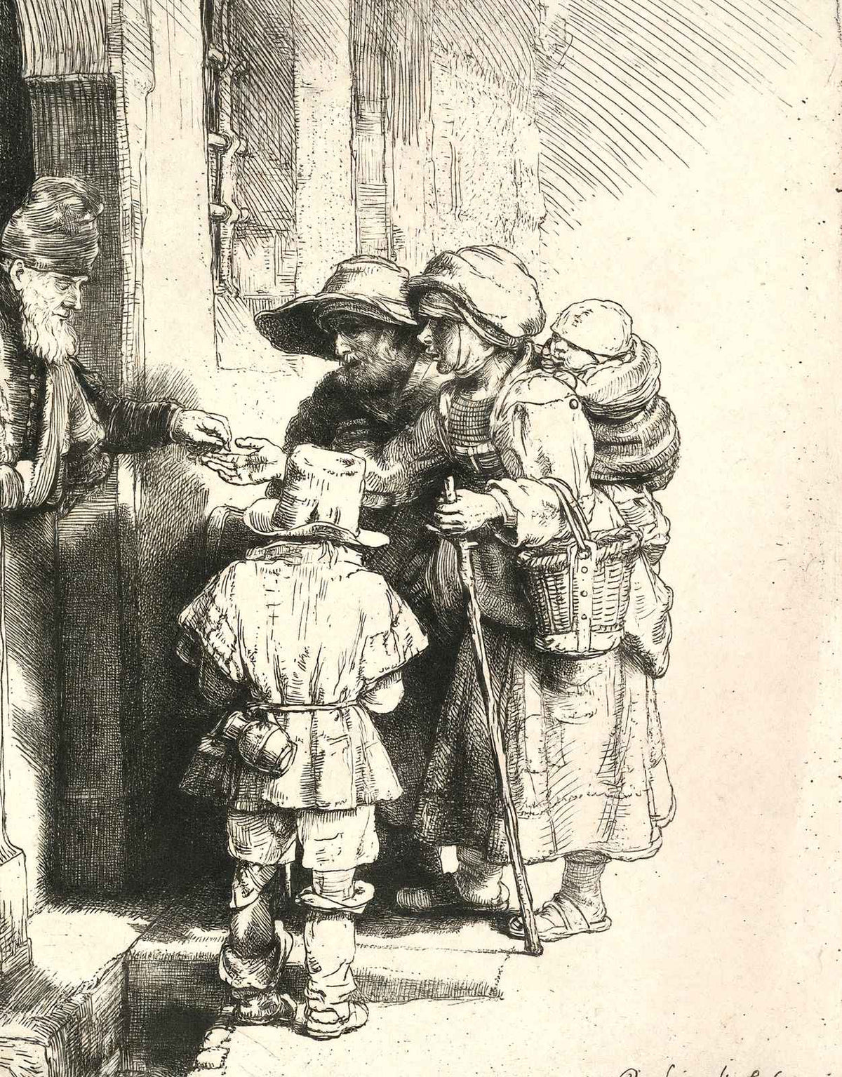 Beggars on the Doorstep of a House 1648 by Rembrandt Fine Art Print (6 Sizes)