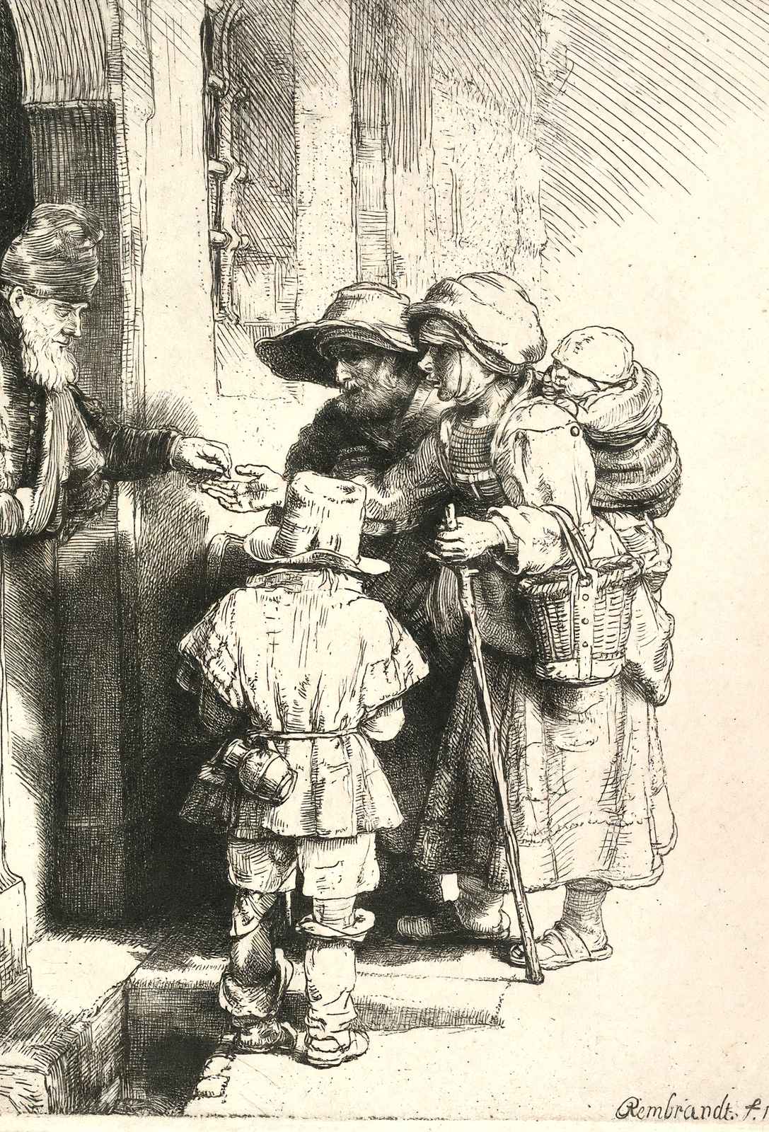 Beggars on the Doorstep of a House 1648 by Rembrandt Fine Art Print (6 Sizes)