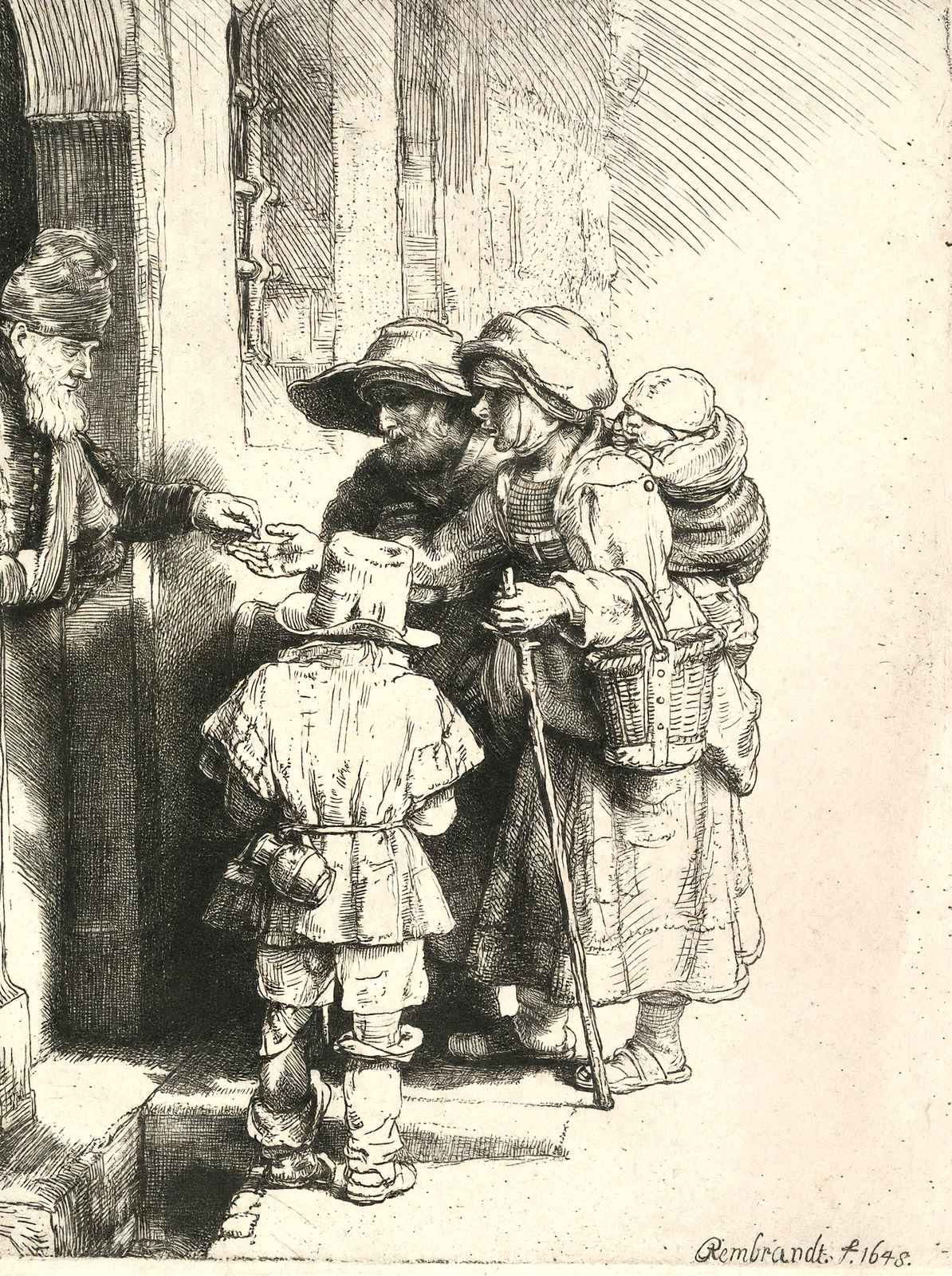 Beggars on the Doorstep of a House 1648 by Rembrandt Fine Art Print (6 Sizes)