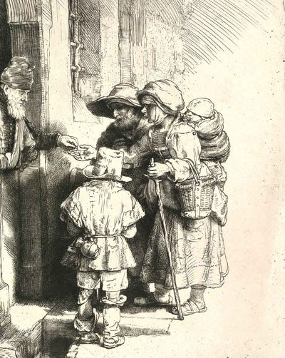 Beggars on the Doorstep of a House fine art print by Rembrandt (1648)