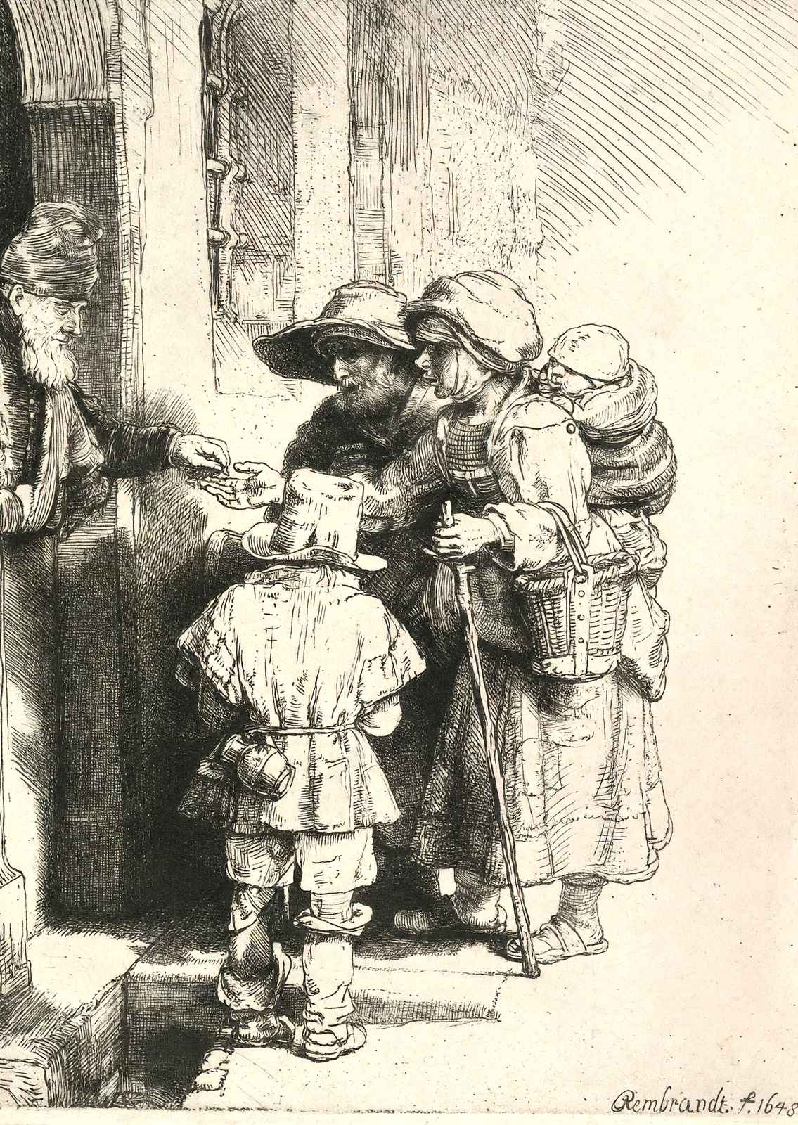 Beggars on the Doorstep of a House 1648 by Rembrandt Fine Art Print (6 Sizes)