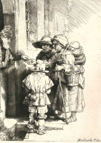Beggars on the Doorstep of a House 1648 by Rembrandt Fine Art Print (6 Sizes)