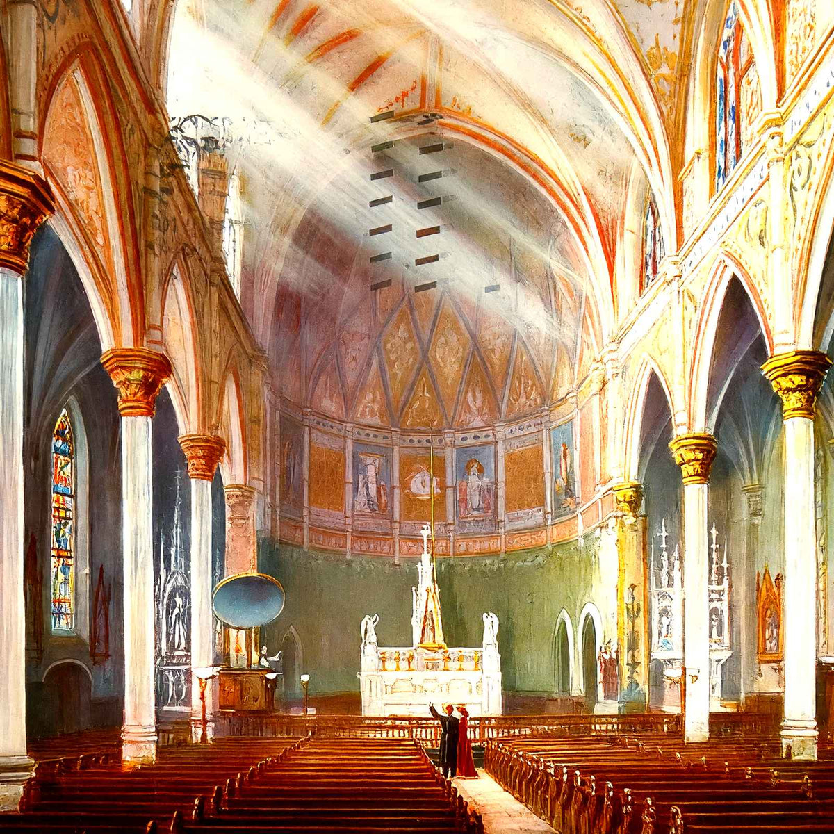 Interior of St Paul's Church Birmingham Alabama in 1906 Vintage Print