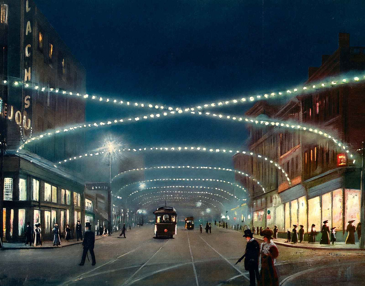 Third Avenue at Night Birmingham Alabama in 1906 Vintage Print (7 Sizes)
