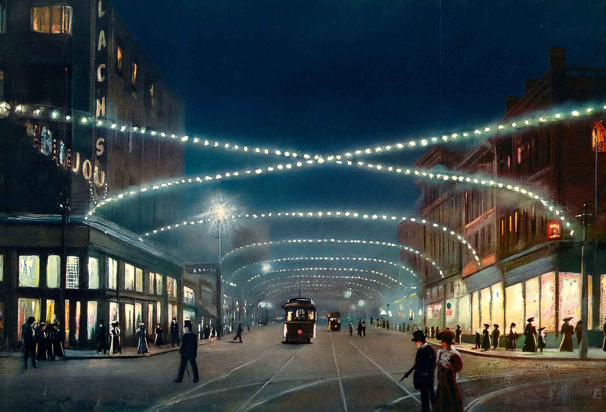 Third Avenue at Night Birmingham Alabama in 1906 Vintage Print (7 Sizes)