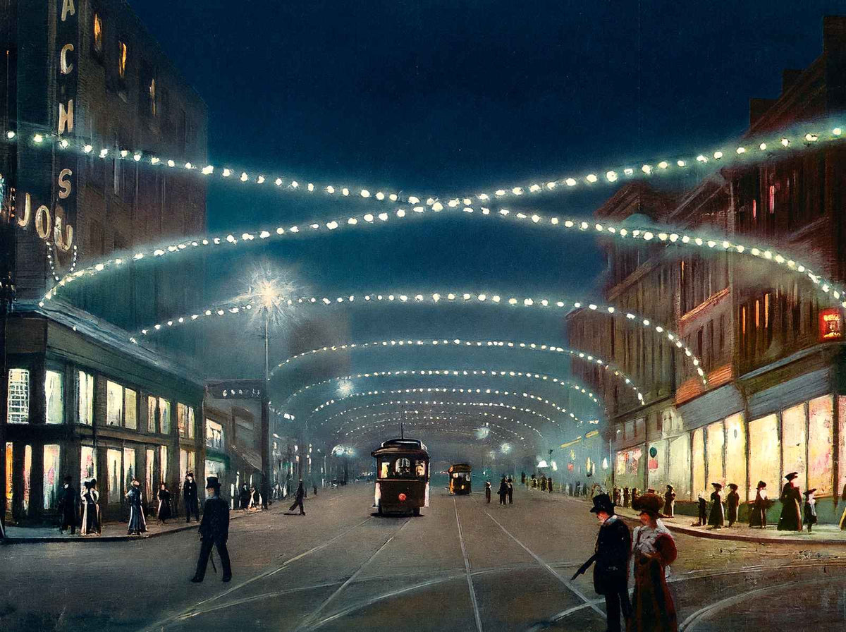 Third Avenue at Night Birmingham Alabama in 1906 Vintage Print (7 Sizes)