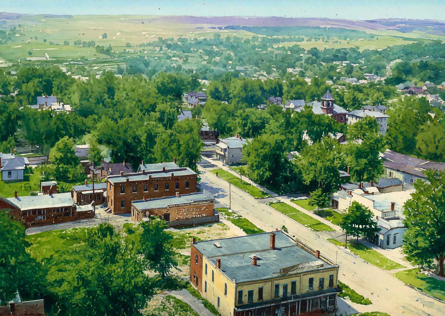 Bird's-Eye View Marshalltown Iowa in 1905 Painting Print (7 Sizes)