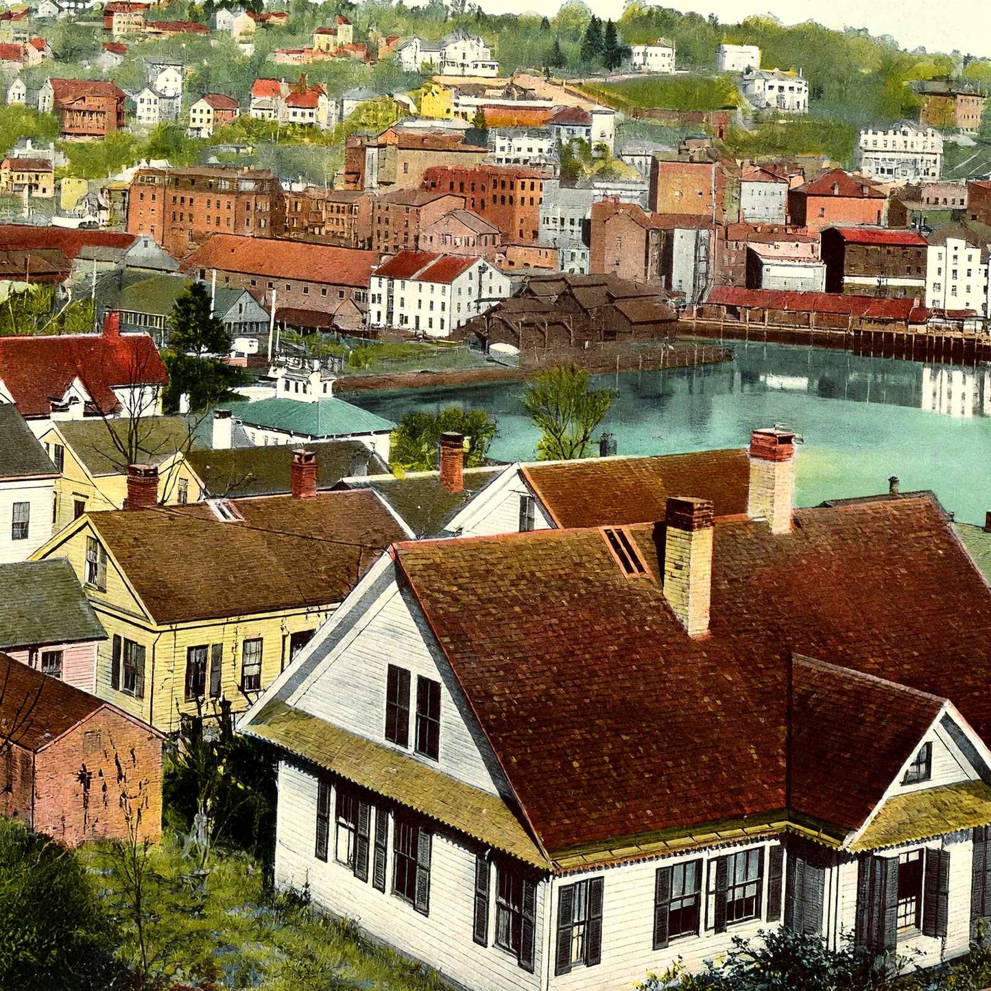 Bird's-Eye View Norwich CT in 1908 Vintage Print (7 Sizes) - Retouched