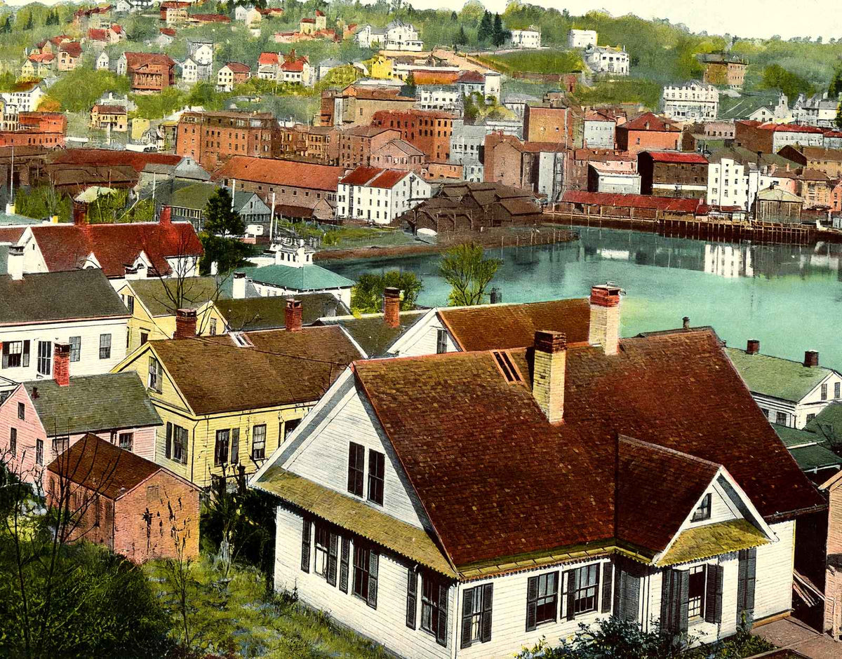 Bird's-Eye View Norwich CT in 1908 Vintage Print (7 Sizes) - Retouched
