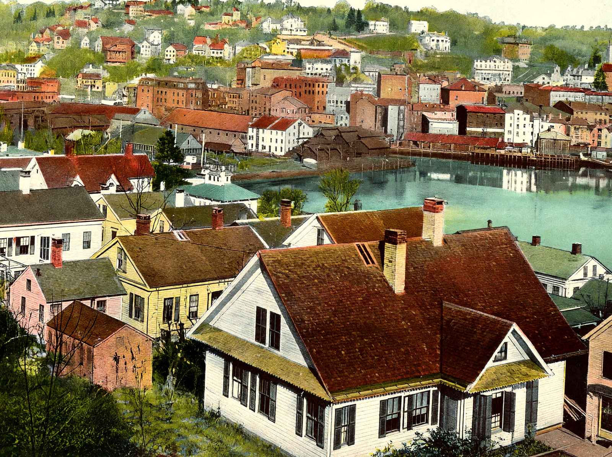 Bird's-Eye View Norwich CT in 1908 Vintage Print (7 Sizes) - Retouched