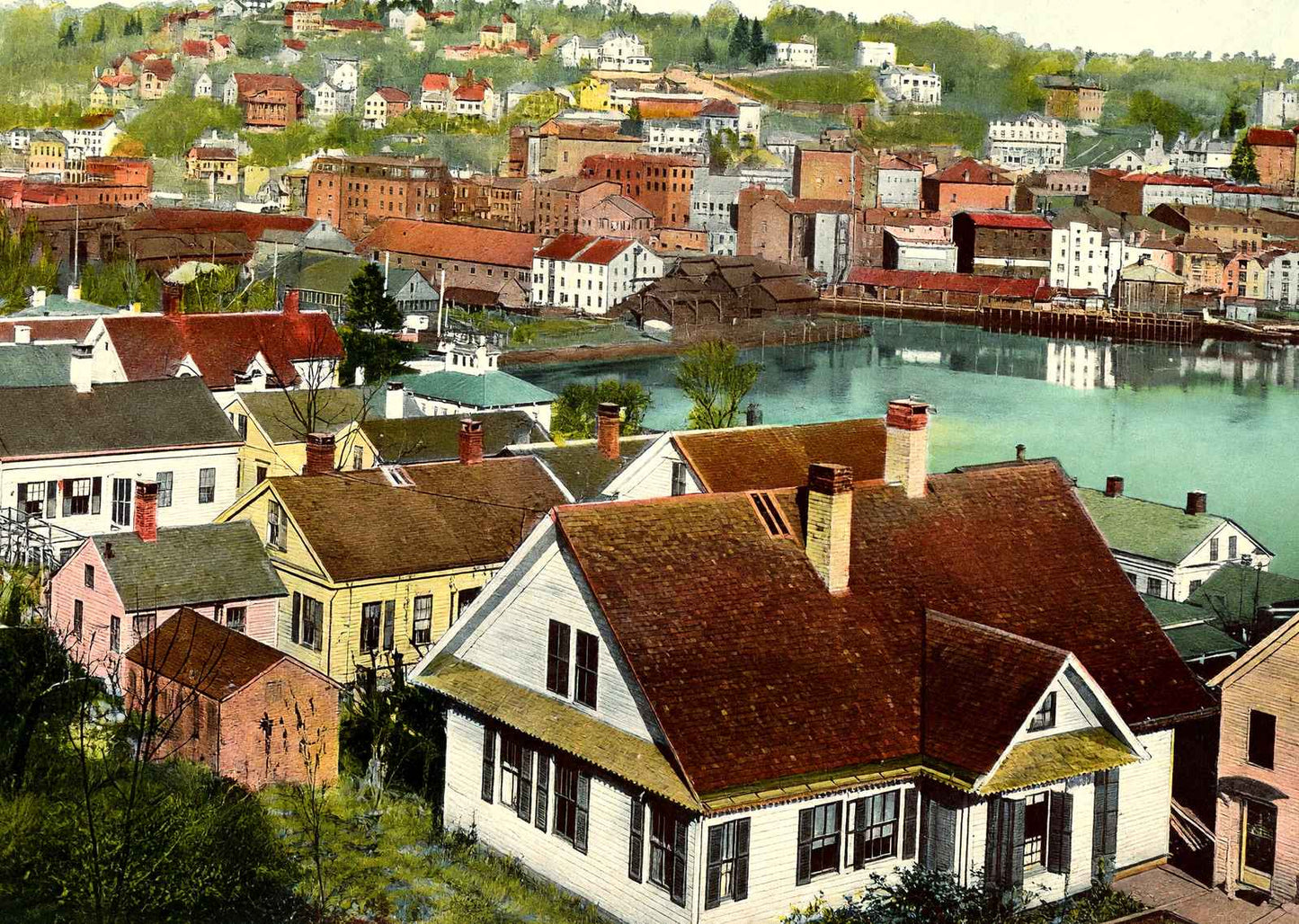 Bird's-Eye View Norwich CT in 1908 Vintage Print (7 Sizes) - Retouched