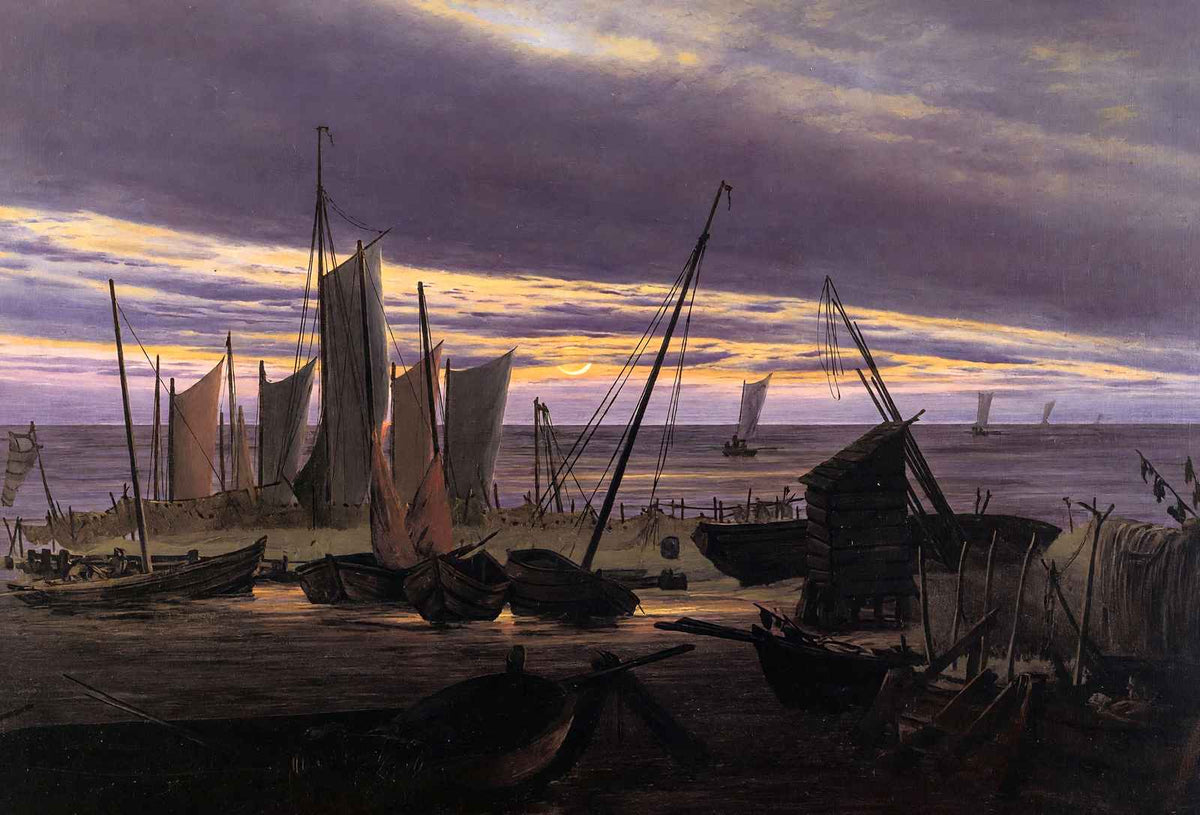Boats in the Harbour at Evening 1828 by Friedrich Art Print (6 Sizes)