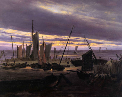Boats in the Harbour at Evening fine art print by Caspar David Friedrich (1828)