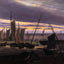 Boats in the Harbour at Evening 1828 by Friedrich Art Print (6 Sizes)