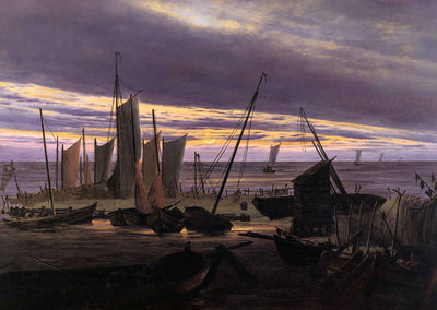 Boats in the Harbour at Evening 1828 by Friedrich Art Print (6 Sizes)