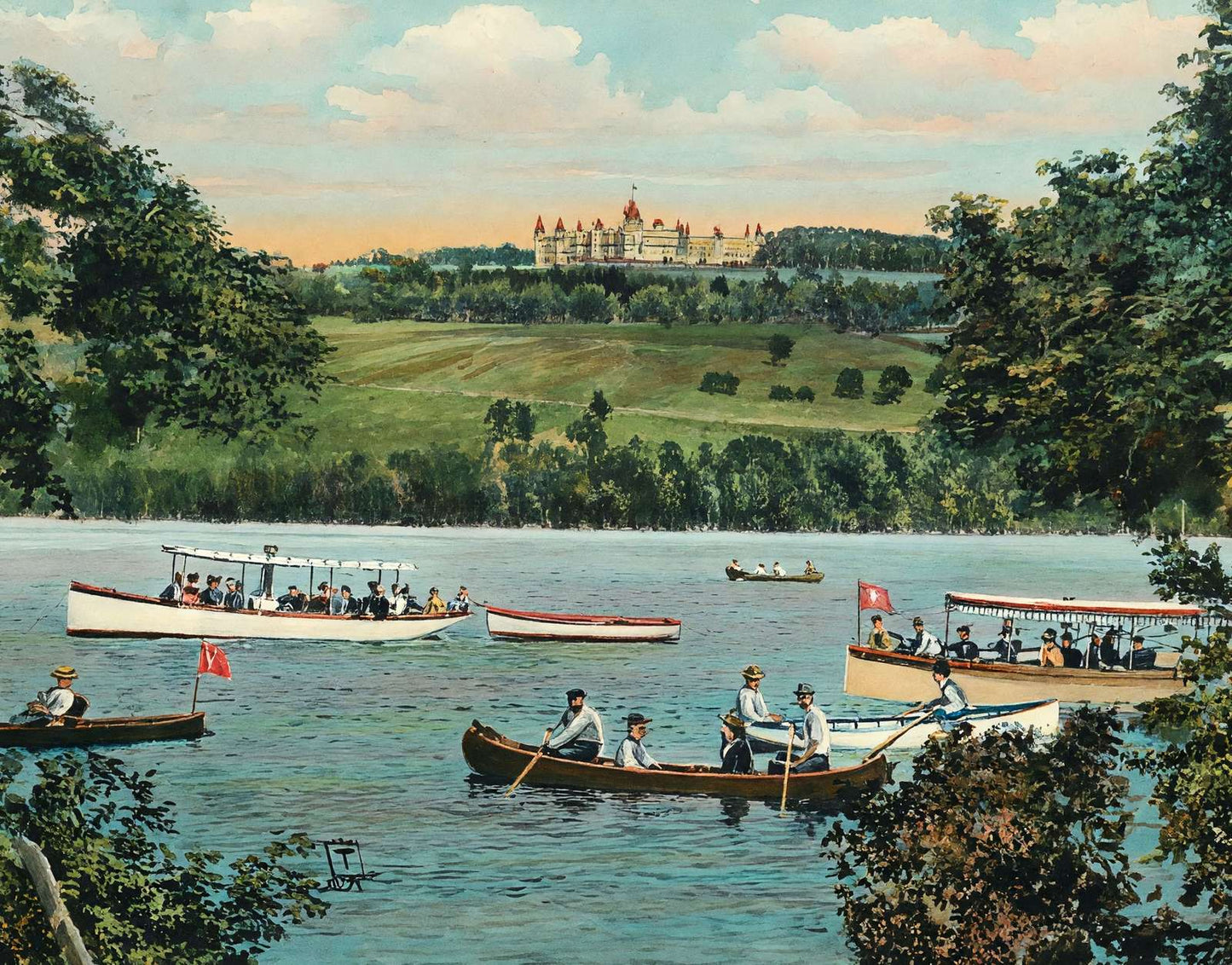 Boating on the Lakes Poland Spring Maine in 1908 Art Print (7 Sizes)
