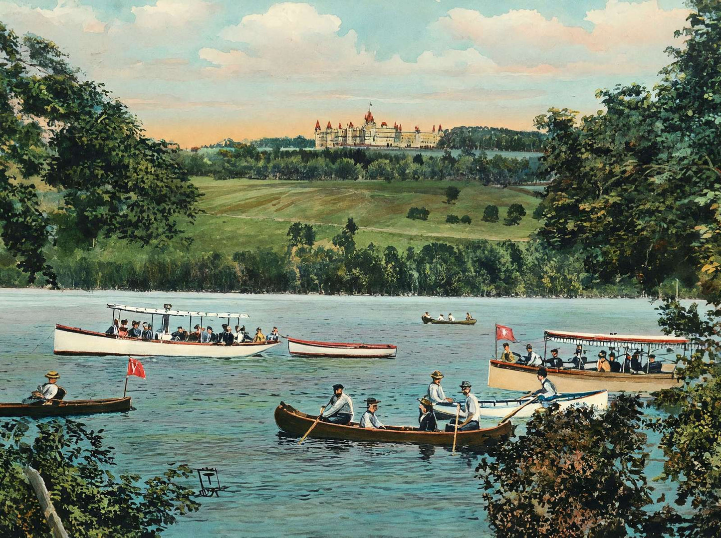 Boating on the Lakes Poland Spring Maine in 1908 Art Print (7 Sizes)