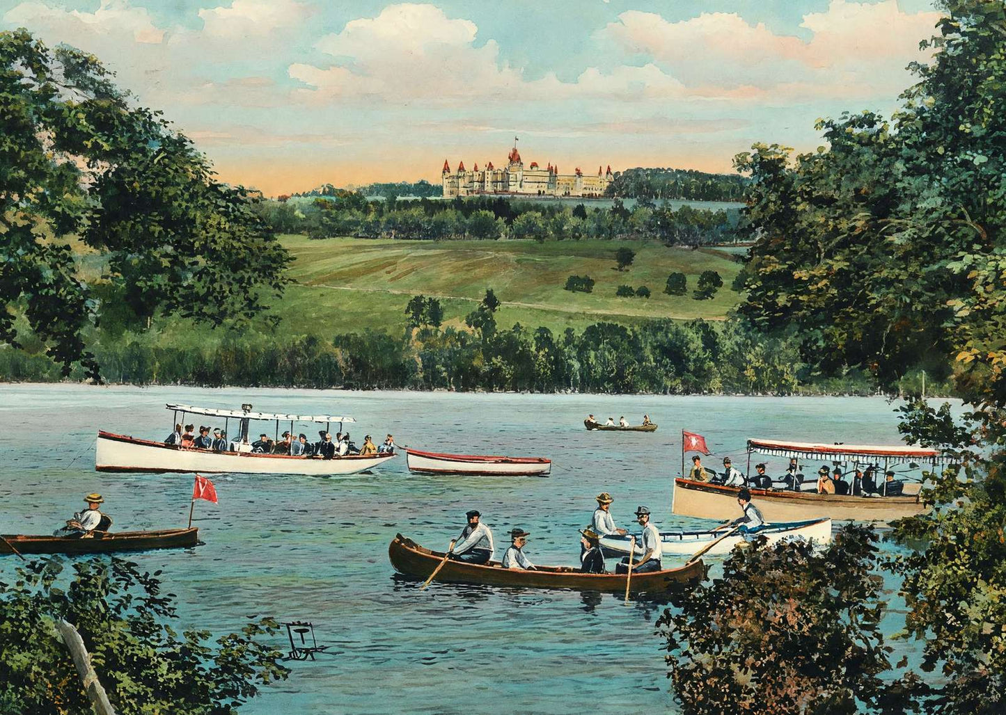 Boating on the Lakes Poland Spring Maine in 1908 Art Print (7 Sizes)