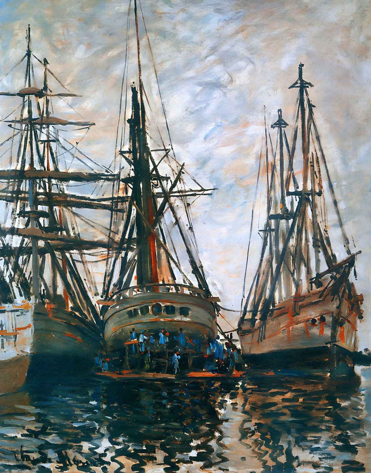 Boats on Rapair Art Print 1873 Painting by Claude Monet (6 Sizes) - Enhanced