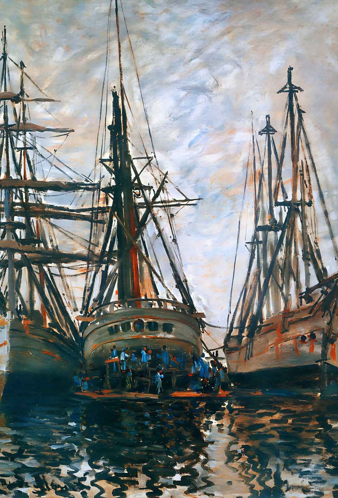 Boats on Rapair Art Print 1873 Painting by Claude Monet (6 Sizes) - Enhanced