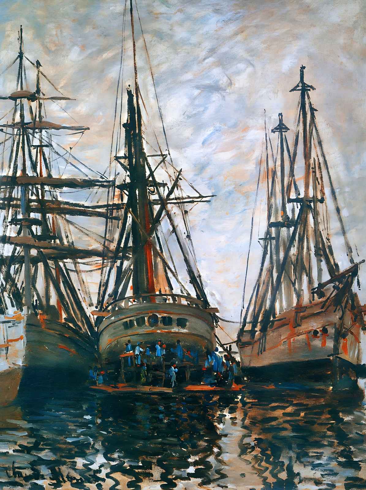 Boats on Rapair Art Print 1873 Painting by Claude Monet (6 Sizes) - Enhanced