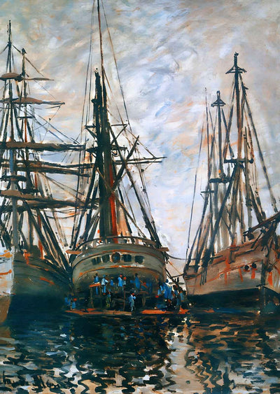 Boats on Rapair Art Print 1873 Painting by Claude Monet (6 Sizes) - Enhanced
