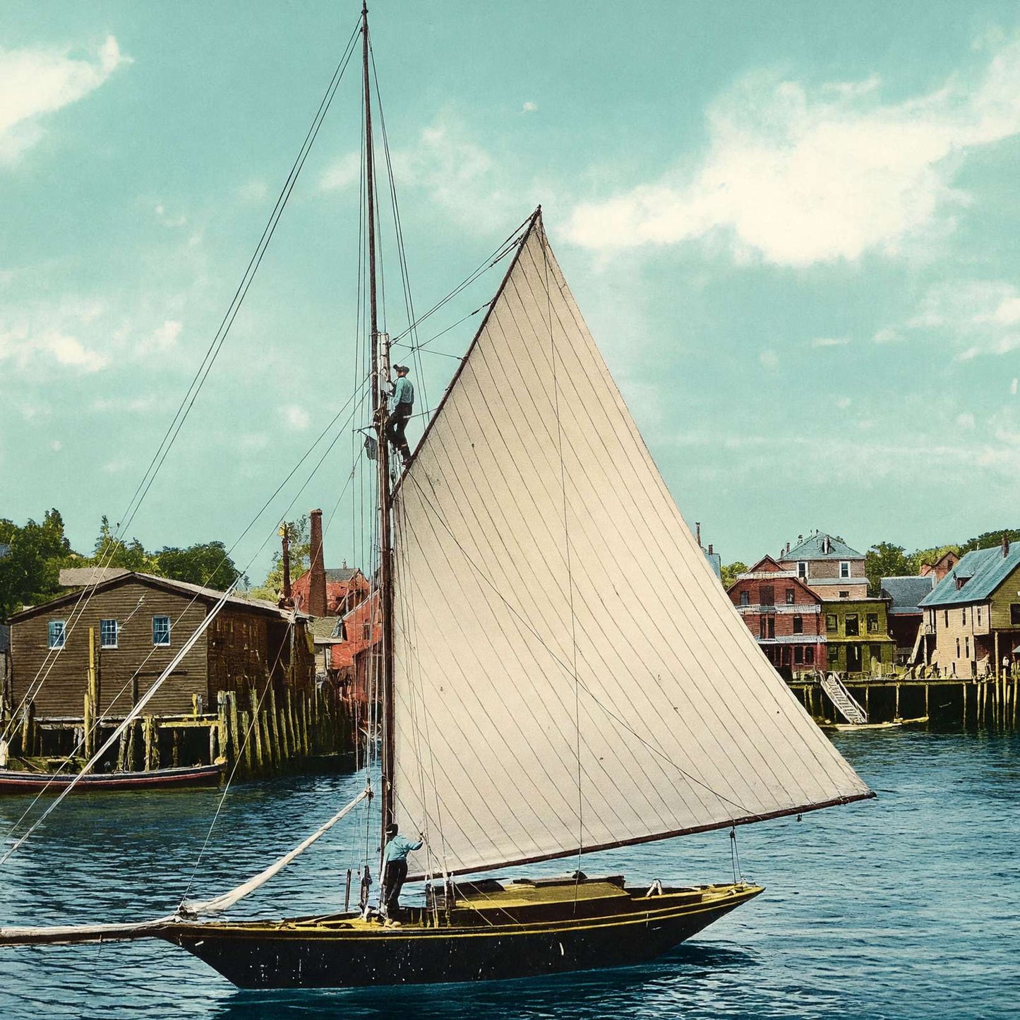 Boothbay Harbor Maine in 1908 Vintage Print (7 Sizes) - Enhanced