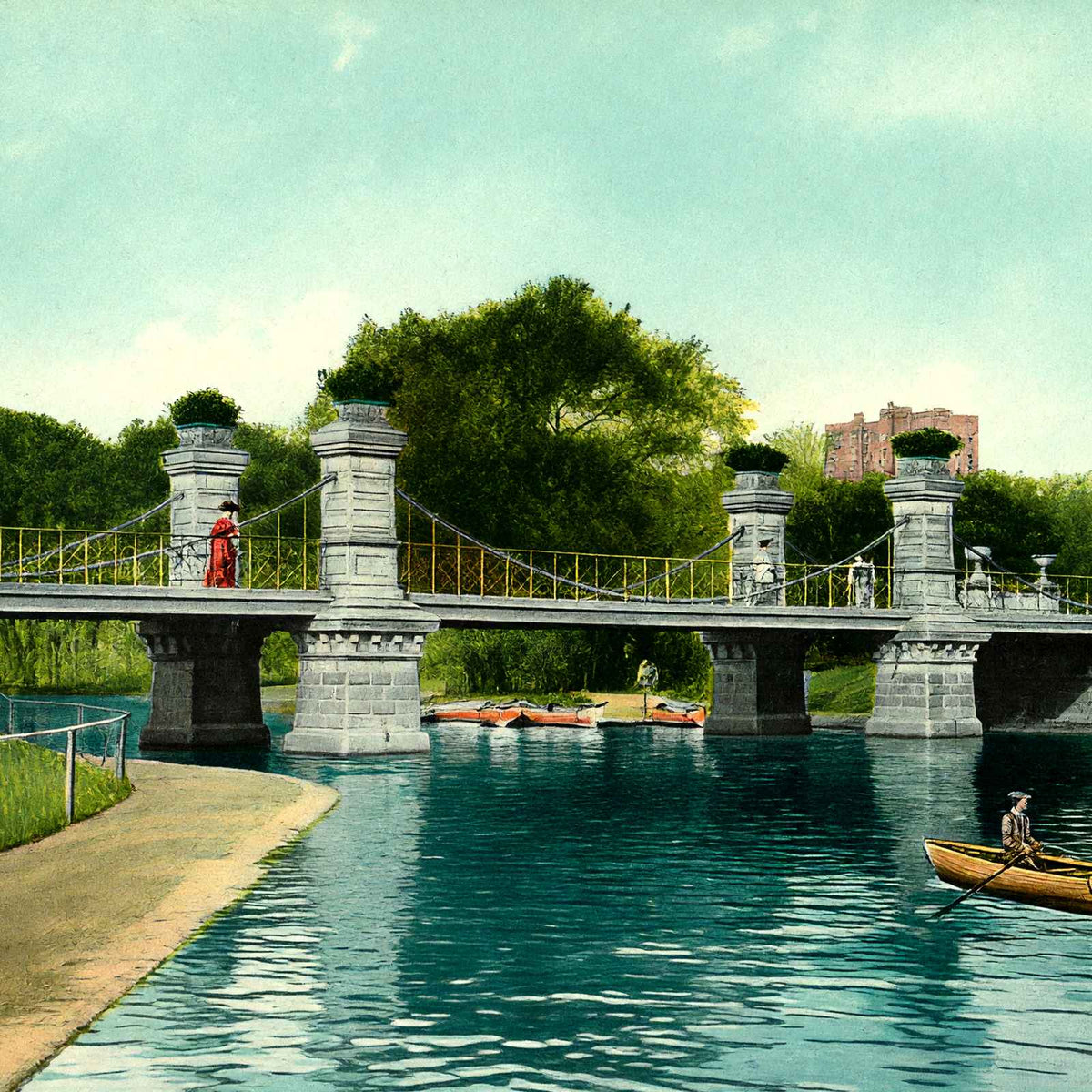 Lake and Bridge Public Gardens, Boston, MA in 1907 Vintage Print (7 Sizes)