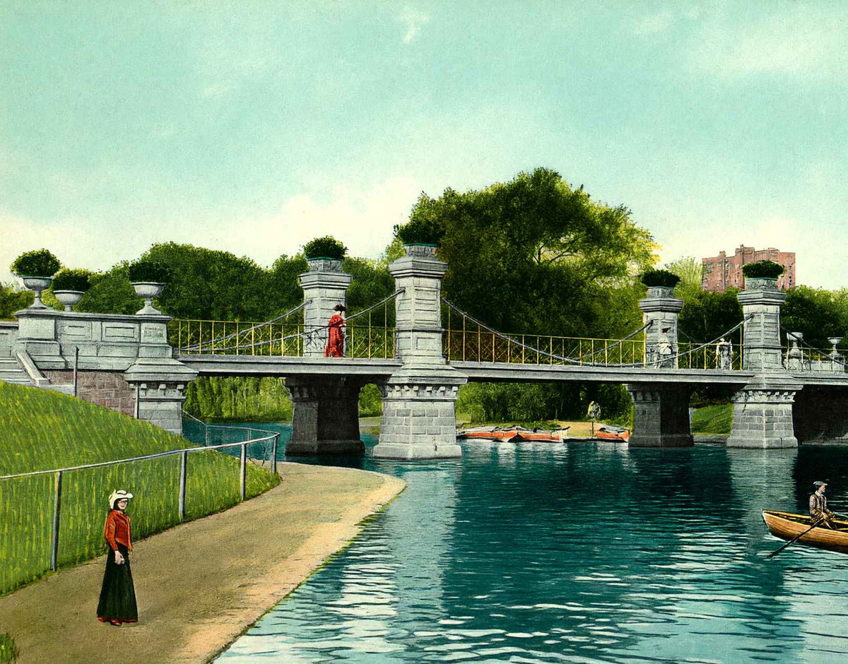 Lake and Bridge Public Gardens, Boston, MA in 1907 Vintage Print (7 Sizes)