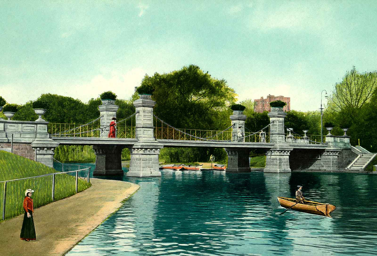 Lake and Bridge Public Gardens, Boston, MA in 1907 Vintage Print (7 Sizes)