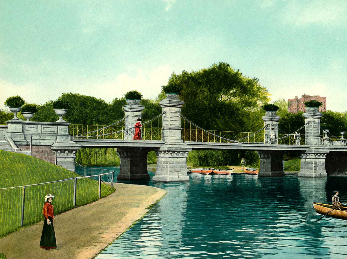 Lake and Bridge Public Gardens, Boston, MA in 1907 Vintage Print (7 Sizes)