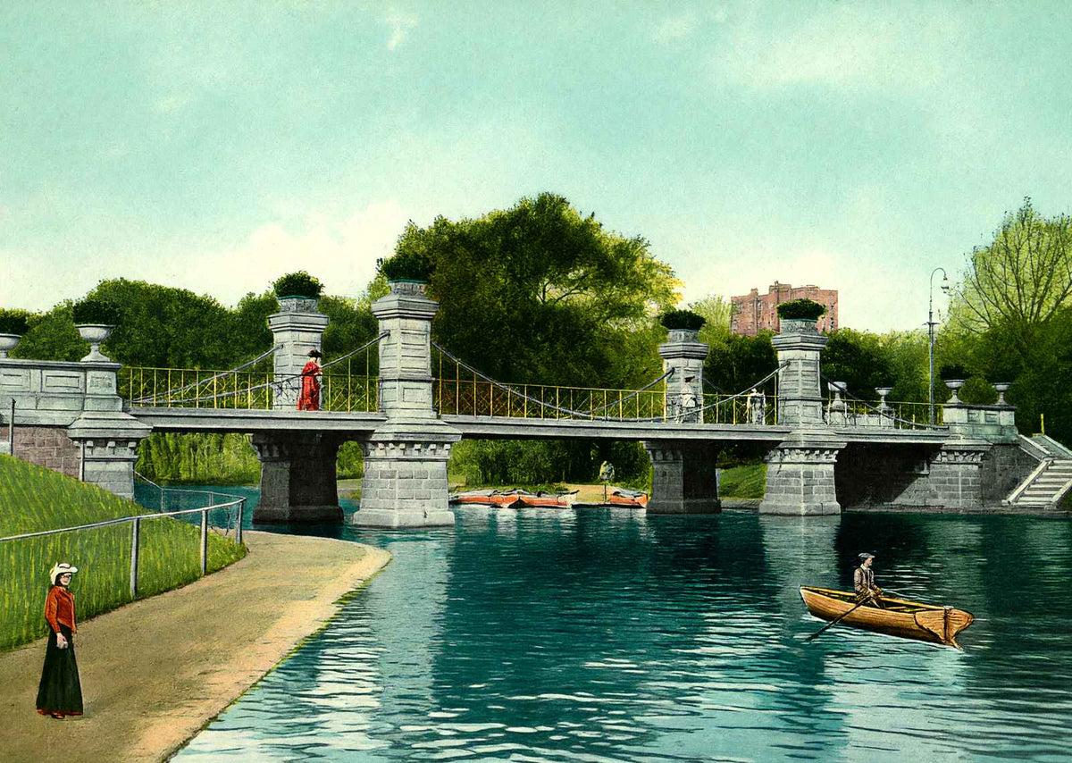 Lake and Bridge Public Gardens, Boston, MA in 1907 Vintage Print (7 Sizes)